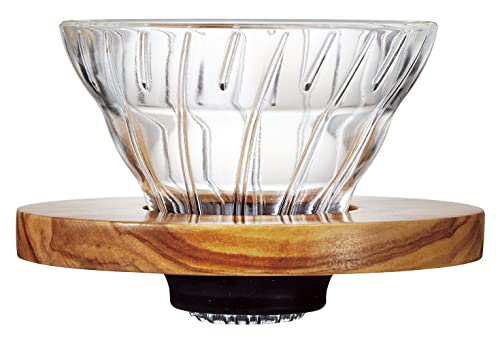 HARIO VDGR-01-OV V60 Hitzebeständiges Glas Transparent Kaffee-Tropfer Olivenholz 01 Kaffee-Drip für 1-2 Tassen von HARIO