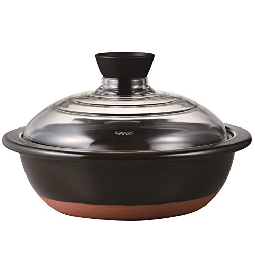 HARIO GDN-255-B Steingut-Topf mit Glasdeckel, Nr. 9, 3000 ml, schwarz von HARIO