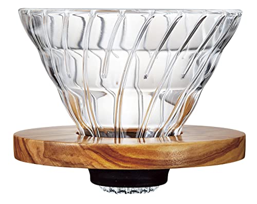 HARIO V60 Hitzebeständiges Glas Transparent Kaffee Tropfer Olivenholz 02 Kaffee Drip für 1-4 Tassen VDGR-02-OV von HARIO