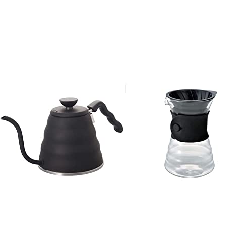 Hario VBK-120-MB V60 Bouno Kaffeetropfkessel Schwanenhals Stovetop Black (1.2L/ 1200 ml) schwarz & VDD-02B VD 700 ml V60 Drip Dekanter Pourover Coffee Brewer Server für 2–3 Tassen,Transparent von HARIO