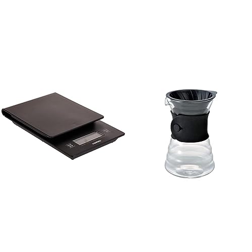 Hario VSTN-2000B Küchenwaage, schwarz & VDD-02B VD 700 ml V60 Drip Dekanter Pourover Coffee Brewer Server für 2–3 Tassen,Transparent von HARIO