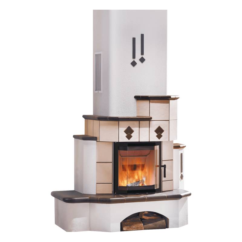 Kachelkamin 3/89.4 WW 8 kW - Creme Antik/Schoko - Rad.600/57KWW-E.03, Bank links von HARK