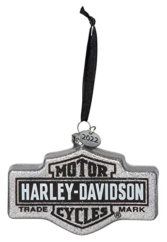 Harley-Davidson 2022 Blown Glass Trademark Logo Hanging Holiday Ornament- Silver von HARLEY-DAVIDSON