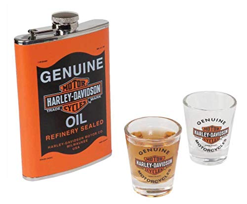 Harley-Davidson H-D Oil Can Flask & Shot Glass Flachmann Set, HDL-18557 von HARLEY-DAVIDSON