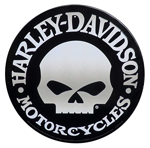 Harley-Davidson Rundes Blechschild, Motiv: Willie G Totenkopf-Logo, gebürstetes Silber, 30,5 cm von HARLEY-DAVIDSON