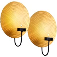 2er Set Wand Kerzen Halter Ständer gold Wohn Ess Zimmer Dekoration Hammerschlag Design schwarz von HARMS