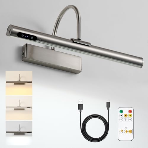 HARPER LIVING Wiederaufladbare Wandleuchte aus satiniertem Nickel, batteriebetrieben, Touch-Steuerung und Fernbedienung, dimmbar, 3 Farbtemperaturen, magnetisch und kabellos, für Galerie HARPER LIVING Wiederaufladbare Wandleuchte aus satiniertem Nickel, batteriebetrieben, Touch-Steuerung und Fernbedienung, dimmbar, 3 Farbtemperaturen, magnetisch und kabellos, für Galerie von HARPER LIVING