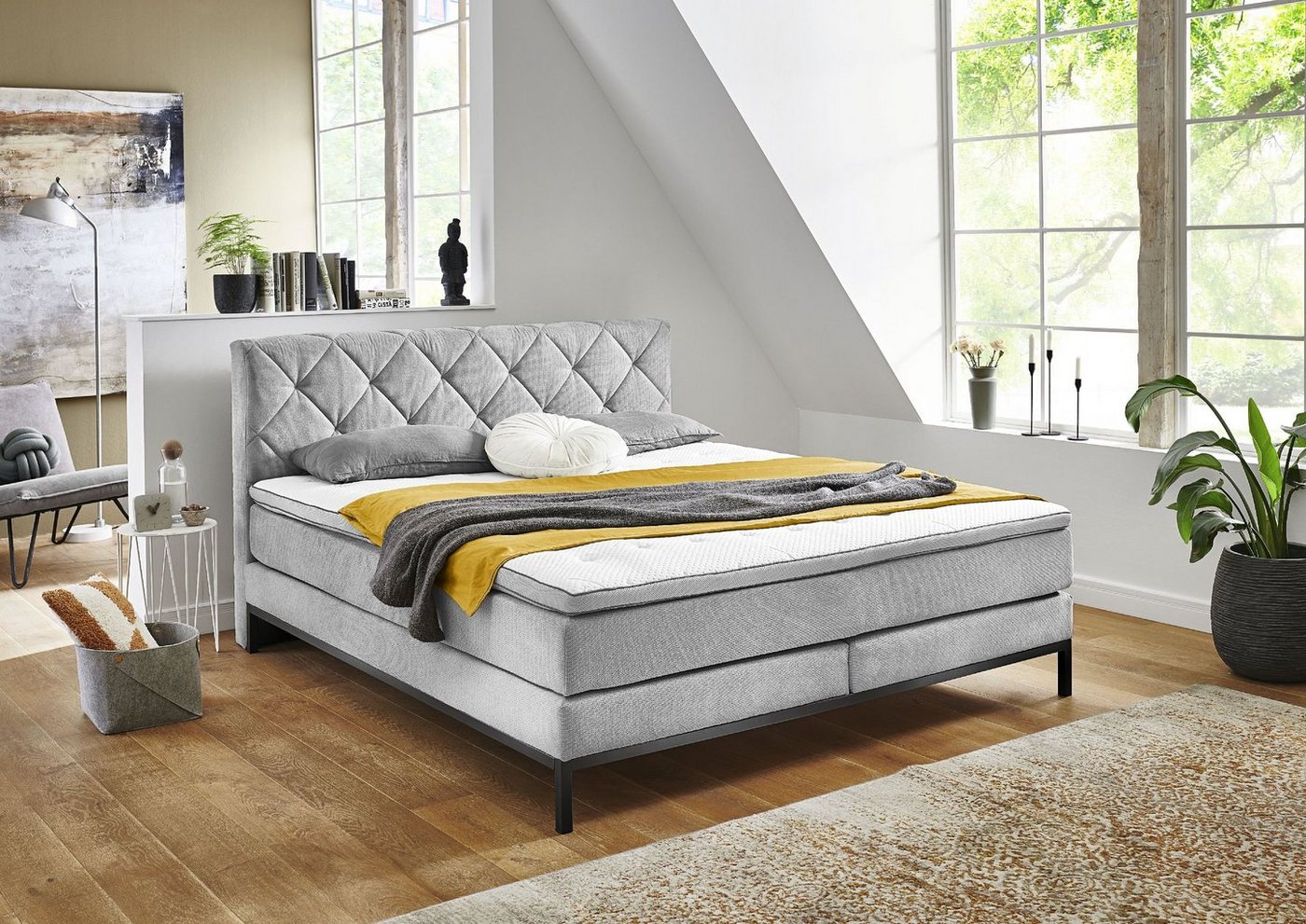 HARPER Boxspringbett Boxspringbett HARPER SYDNEY silber Box-Spring-Bett Doppelbett von HARPER