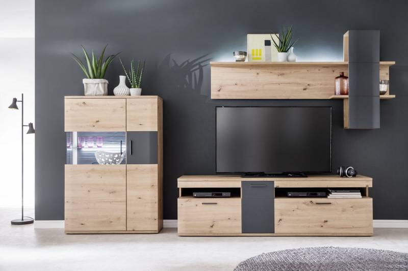 HARPER Wohnwand Wohnwand HARPER MADANG BHT 310x198x50 cm braun Anbauwand von HARPER