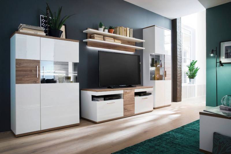 HARPER Wohnwand Wohnwand HARPER MARADI BHT 330x199x50 cm weiß Anbauwand von HARPER