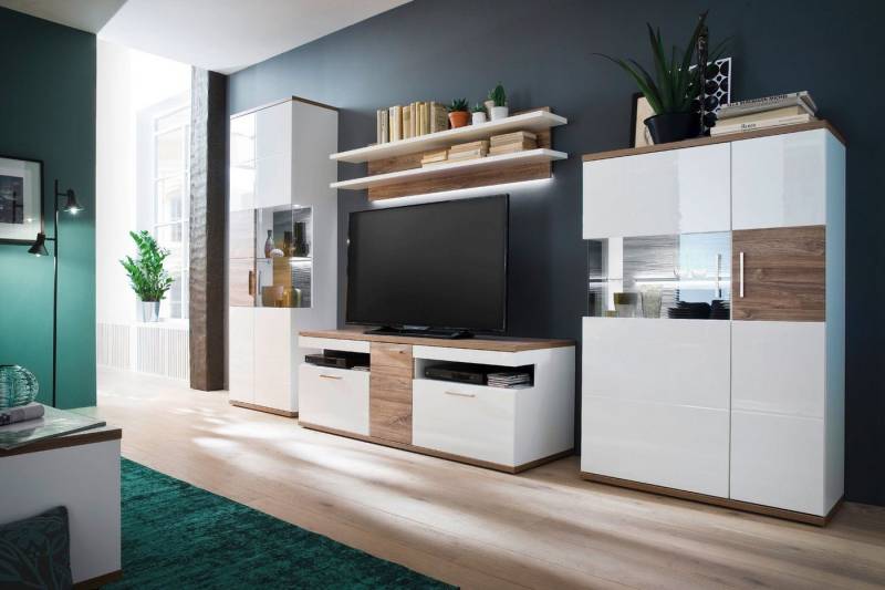 HARPER Wohnwand Wohnwand HARPER MARADI BHT 330x199x50 cm weiß Anbauwand von HARPER