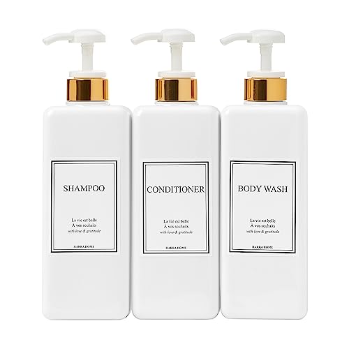 HARRA HOME Modernes goldenes Design Pumpflaschenset 765 ml nachfüllbarer Shampoo und Spülung Spender Leere Dusche Kunststoffflaschen mit Pumpe von HARRA HOME