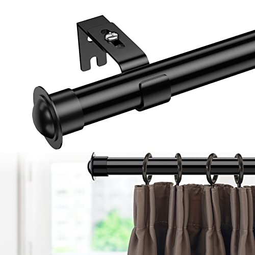 HARRMS 28mm Gardinenstange Ausziehbar, 76-115cm, Verstellbare Vorhangstange Schwarz, Gardienenstangenset Edelstahl Scheibengardinenstange mit Halterungen und Endstücken für Schlafzimmer, Wohnzimmer von Harrms