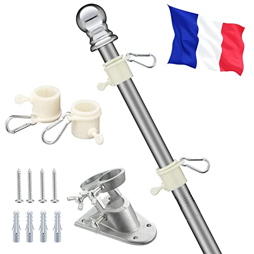 HARRMS Fahnenmast 1.6m mit Frankfurtfahne, Fahnenmast-Kit mit Aluminium Halterung, strapazierfähige Flaggenmast aus Edelstahl für Garten, Außenbereich, Dach, Wände, Hof von HARRMS