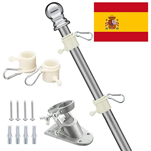 HARRMS Fahnenmast 1.6m mit Spanische Flagge, Fahnenmast-Kit mit Aluminium Halterung, strapazierfähige Flaggenmast aus Edelstahl für Garten, Außenbereich, Dach, Wände, Hof von HARRMS