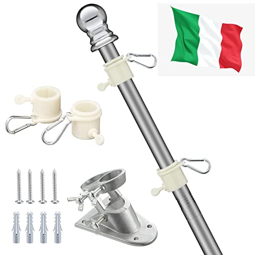 HARRMS Fahnenmast 2m mit Italienische Flagge, Fahnenmast-Kit mit Aluminium Halterung, strapazierfähige Flaggenmast aus Edelstahl für Garten, Außenbereich, Dach, Wände, Hof von HARRMS