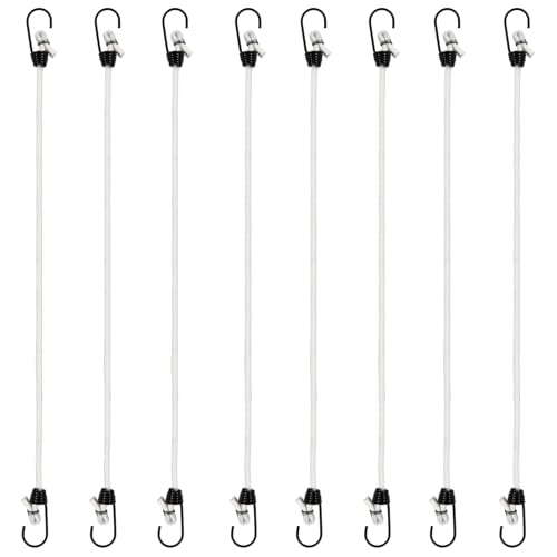 HARSKIYER 38,1 cm kleine Bungee-Seile mit Haken, 8 Stück, weiße Gummiseile mit schwarzen Haken, elastische Bungee-Gurte für Outdoor, Camping, Fahrrad, Auto, Zelte von HARSKIYER