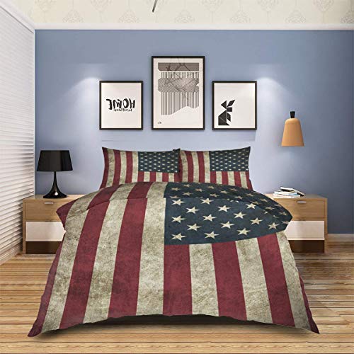 HARXISE 3 Stück Bettbezug American Flag Decor Vintage USA Flagge 1 Bettbezug 2 Standard Kissenbezüge Hotelqualität Bettwäsche-Set von HARXISE