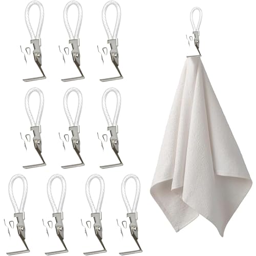 HARY 10 Stück Handtuchklammern Aufhängbare Handtuchclips Handtuchaufhänger ohne Nähen Edelstahlklemmhaken Geschirrtücher Handtuchaufhänger Clips Handtuchclips für Küche und Bad von HARY