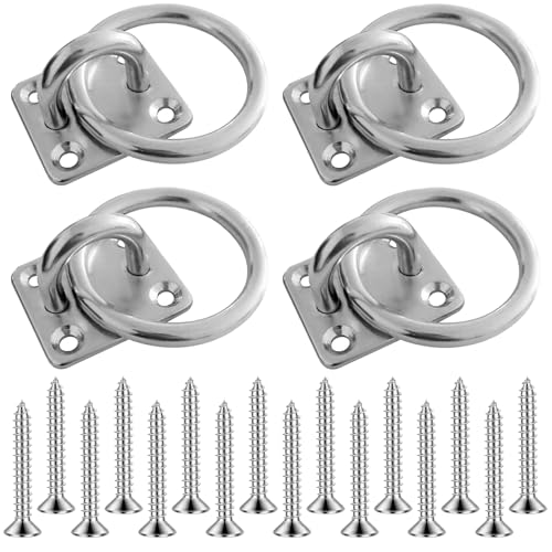 HARY 4 Stück Anbindering Pferd Edelstahl Augplatte mit Ring Anschraubplatte und Krippenring – Hochwertige Befestigungslösungen für Pferdestall und Outdoor von HARY