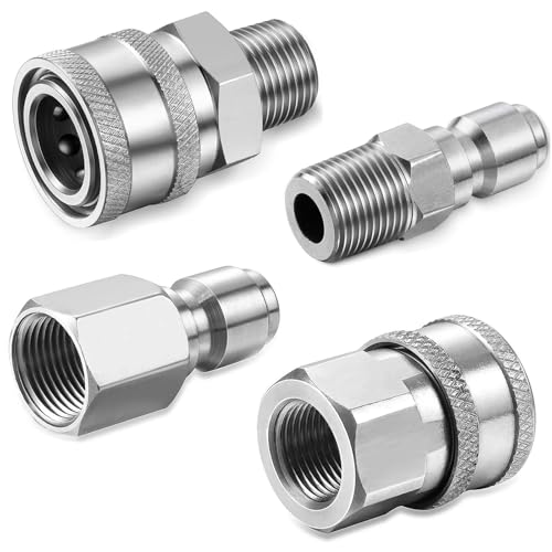 HARY 4 Stück Hydraulik Schnellkupplung Hochdruckreiniger Kupplung, NPT 1/4 Zoll Schnellkupplung aus Edelstahl Männlich Weiblich Zubehör für Hochdruckreiniger mit Innengewinde (Silber) von HARY