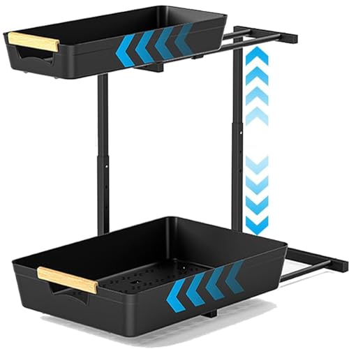 HASA zone L-förmigen Ausziehbarer Spülenunterschrank Organizer, 2 Etagen Höhenverstellbar 33.5-41.5cm Regal Ausziehbar, Metall+ABS Plastik Küchenschrank Organizer von HASA zone