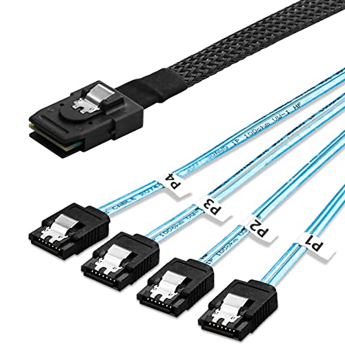 HASA zone Mini SAS auf SATA Kabel 50CM - Mini SAS SFF 8087 Host 36 Pin Stecker auf 4 x SATA 7 Pin Buchse Kabel - Mini SAS Host/Controller zu SATA Zielkabel für HDD/Backplane, Forward Breakout kabel von HASA zone