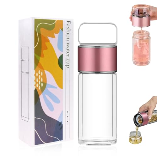 HASAIKA® Tea Maker Flasche, Teeflasche mit Sieb doppelwandig, Doppellagiges Glas mit Sieb Design Tee-Ei, Tragbare auslaufsichere Reiseteetasse für den Innen- und Außenbereich, 350 ml von HASAIKA
