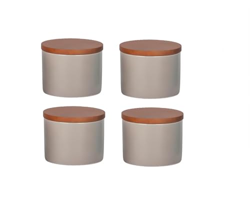 HASAYAKI Vorratsdosen, Set mit 4 stapelbaren Keramikkanistern 220 ml x4 für Kaffee, Tee, Zucker, Müsli, Mehl und Gewürze mit luftdichten Bambusdeckeln, 9C50CWx4_Grau von HASAYAKI
