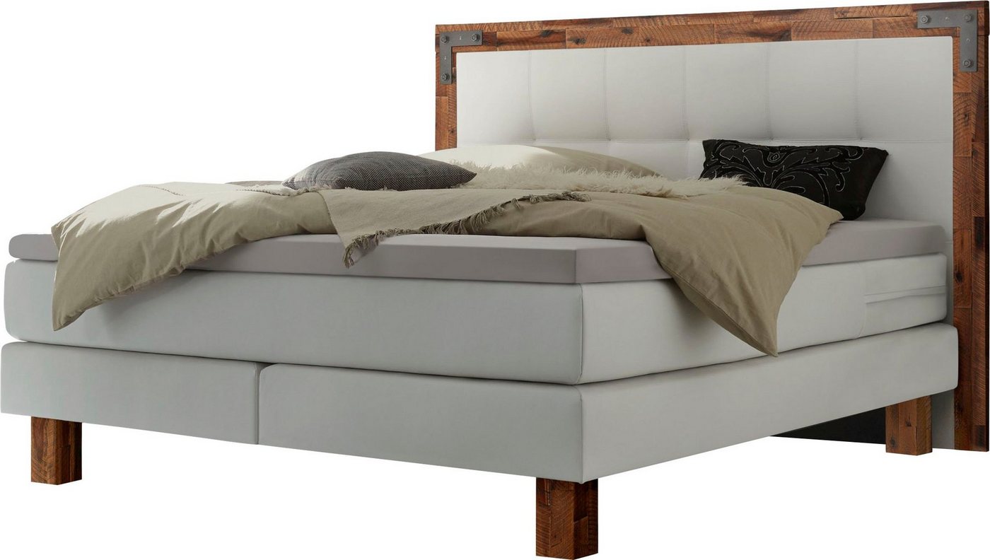 HASENA Boxspringbett Memphis, im Vintagelook, Massivholz-Umrandung, Tonnentaschen-Federkernmatratze von HASENA