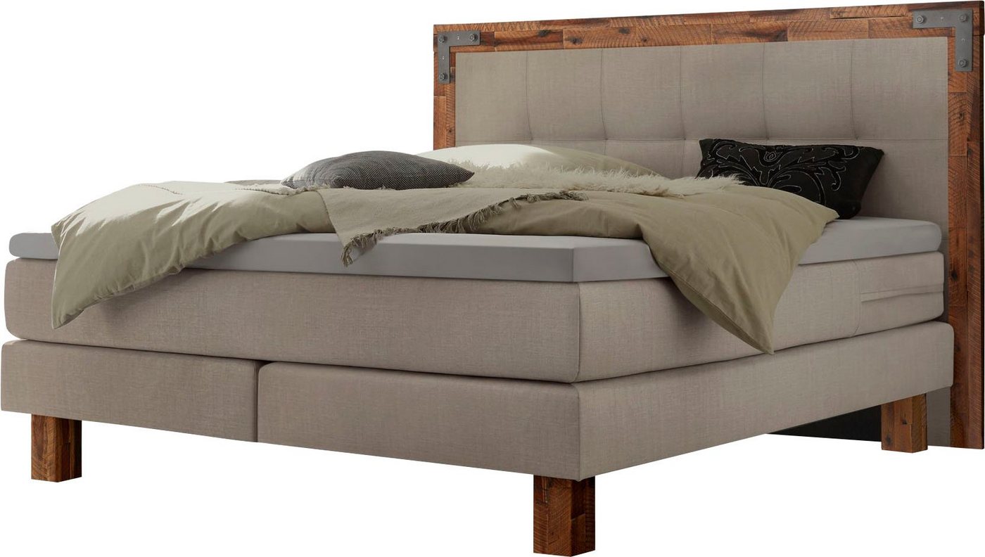 HASENA Boxspringbett Memphis, im Vintagelook, Massivholz-Umrandung, Tonnentaschen-Federkernmatratze von HASENA