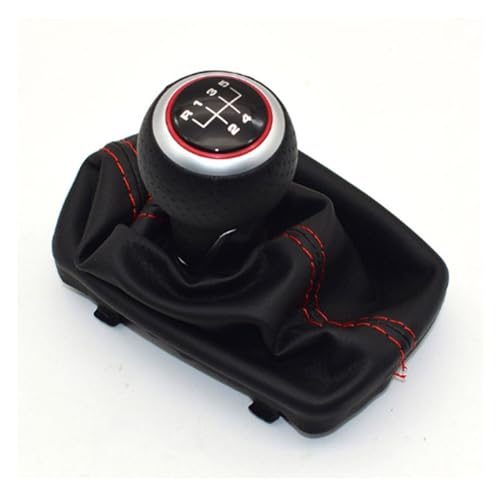 HASGTFM 5/6 Gang Leder ROT Schaltknauf Chrom Rot Ring Stift Gamasche Boot Fit for Audi A4 S4 B8 8K A5 8T Q5 8R S Line 2007-2015(5 Speed-Red 5R-01) von HASGTFM