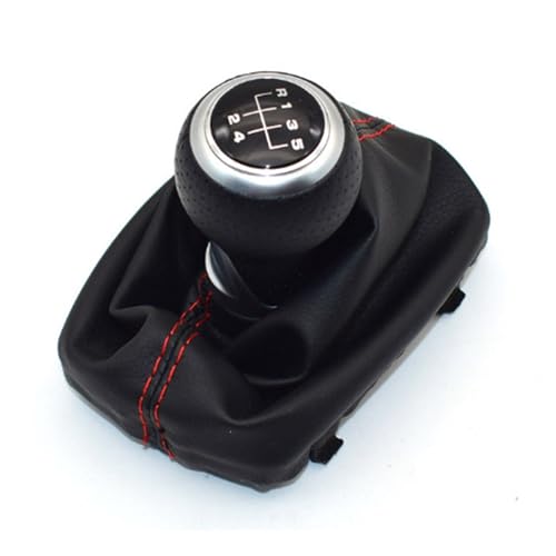 HASGTFM 5/6 Gang Leder ROT Schaltknauf Chrom Rot Ring Stift Gamasche Boot Fit for Audi A4 S4 B8 8K A5 8T Q5 8R S Line 2007-2015(5 Speed-Silver R5) von HASGTFM