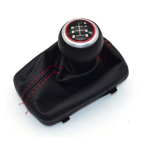 HASGTFM 5/6 Gang Leder ROT Schaltknauf Chrom Rot Ring Stift Gamasche Boot Fit for Audi A4 S4 B8 8K A5 8T Q5 8R S Line 2007-2015(6 Speed-Red R6) von HASGTFM