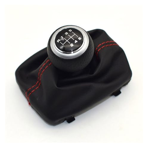 HASGTFM 5/6 Gang Leder ROT Schaltknauf Chrom Rot Ring Stift Gamasche Boot Fit for Audi A4 S4 B8 8K A5 8T Q5 8R S Line 2007-2015(6 Speed-Silver R6) von HASGTFM