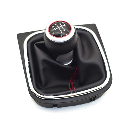 HASGTFM 5 6-Gang-Leder-Auto-Schaltknauf-Stick-Abdeckung, passend for VW Golf MK5 MK6 6 Rabbit Jetta 2010 2011–2014(Red 5 Speed) von HASGTFM