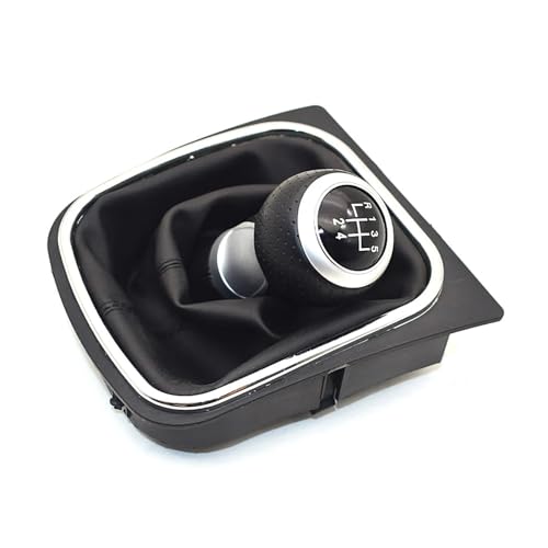 HASGTFM 5 6-Gang-Leder-Auto-Schaltknauf-Stick-Abdeckung, passend for VW Golf MK5 MK6 6 Rabbit Jetta 2010 2011–2014(Silver 5 Speed) von HASGTFM