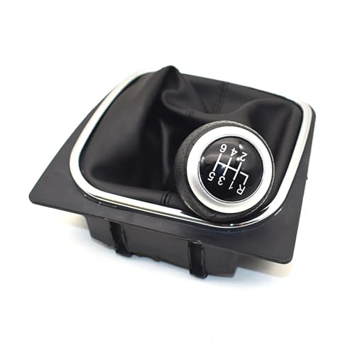 HASGTFM 5 6-Gang-Leder-Auto-Schaltknauf-Stick-Abdeckung, passend for VW Golf MK5 MK6 6 Rabbit Jetta 2010 2011–2014(Silver 6 Speed) von HASGTFM