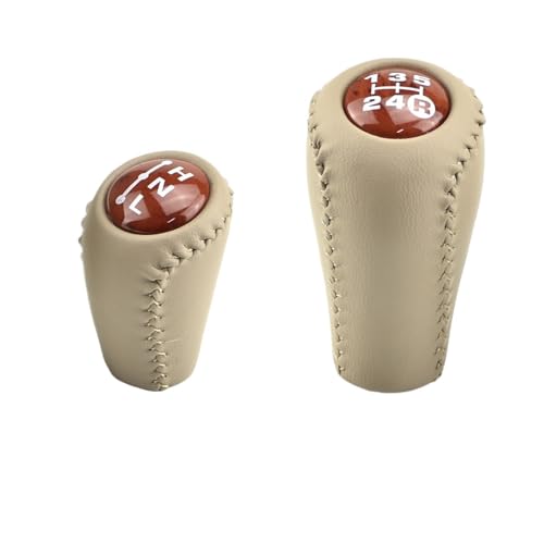 HASGTFM ABS + Leder Auto Styling 5 Gang Schaltgetriebe + Transfer Schaltknauf Fit for Toyota Prado LC120 Land Cruiser 03-09(2Pcs Beige Walnut) von HASGTFM