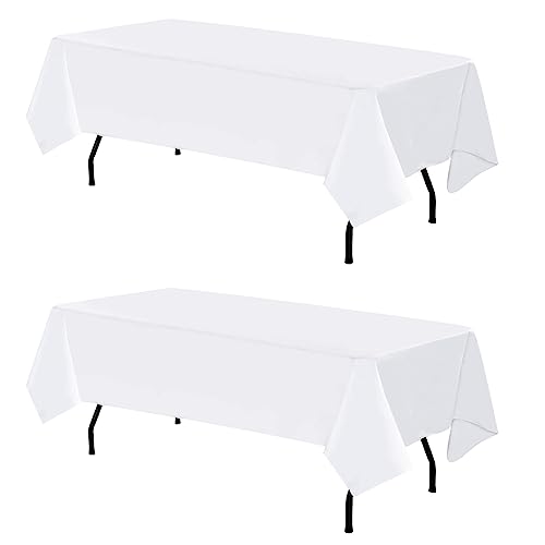 2er-Pack rechteckige weiße Polyester-Tischdecken, 153 x 320 cm, für große rechteckige Tische, Polyester-Tischdecken, waschbare Tischdecken für Hochzeit, Empfang, Party, Geburtstag usw. von HASJOIN