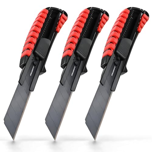 HASKYY 3x Cuttermesser Teppichmesser Universal 18mm mit Extra scharfer SK5 Klinge Cutter Messer Abbrechklinge Kartonmesser Professional von HASKYY