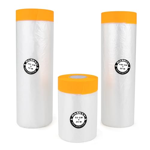 HASKYY Maler Abdeckfolie mit Klebeband 3er Set stark wasserdicht Abdeckband 55cm x 25m 140cm x20m 300cm x 15m Goldband 86,75m² Abdeckband Masker Tape Washi Tape HASKYY Maler Abdeckfolie mit Klebeband 3er Set stark wasserdicht Abdeckband 55cm x 25m 140cm x20m 300cm x 15m Goldband 86,75m² Abdeckband Masker Tape Washi Tape von HASKYY
