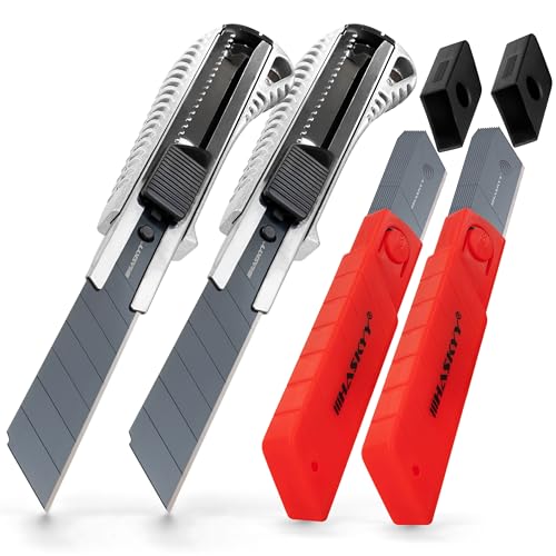 HASKYY Cuttermesser Teppichmesser Cutter Set 2 Stück inkl. 20x SK5 7-Segment-Klingen 18mm, Ergonomischer Anti-Rutsch-Griff, Klingenbrecher, Schnellwechselsystem & Lock-Funktion von HASKYY