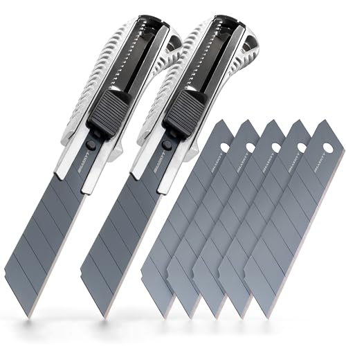HASKYY Cuttermesser Teppichmesser Cutter Set 2 Stück inkl. 5 SK5-Hochkarbonstahl Klingen 18mm, Lock-Funktion, Ergonomischer Anti-Rutsch-Griff, Klingenbrecher & Schnellwechselsystem von HASKYY