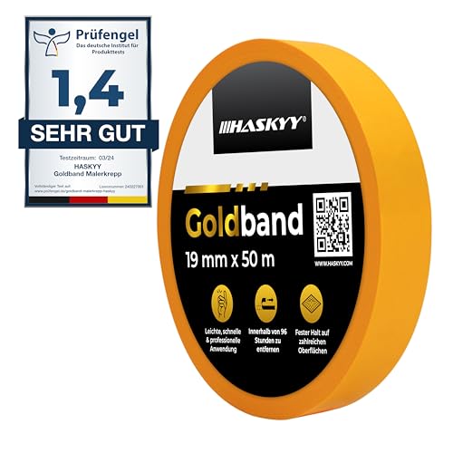 HASKYY Goldband Malerband Kreppband Profi Malerkrepp 19mm x 50m Klebeband Abdeckband Malertape von HASKYY