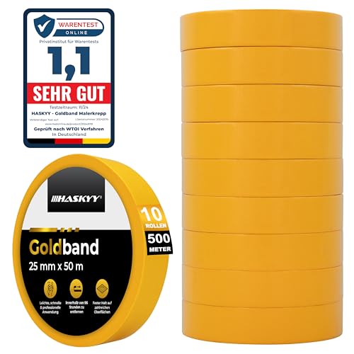 HASKYY Goldband Malerkrepp Kreppband 10x Malerband 25mm x 50m Profi Abdeckband Malertape Klebeband Washi Tape Gold Papiertape Selbstklebend HASKYY Goldband Malerkrepp Kreppband 10x Malerband 25mm x 50m Profi Abdeckband Malertape Klebeband Washi Tape Gold Papiertape Selbstklebend von HASKYY