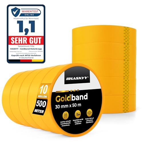 HASKYY Goldband Malerkrepp Kreppband 10x Malerband 30mm x 50m Profi Abdeckband Malertape Klebeband Washi Tape Gold Papiertape Selbstklebend HASKYY Goldband Malerkrepp Kreppband 10x Malerband 30mm x 50m Profi Abdeckband Malertape Klebeband Washi Tape Gold Papiertape Selbstklebend von HASKYY