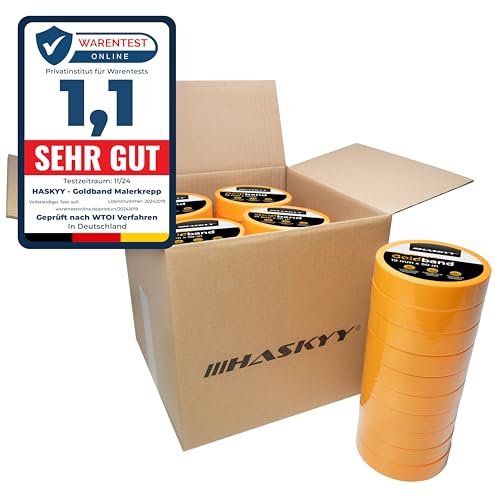 HASKYY Goldband Malerkrepp Kreppband 50x Malerband 25mm x 50m Profi Abdeckband Malertape Klebeband Washi Tape Gold Papiertape Selbstklebend HASKYY Goldband Malerkrepp Kreppband 50x Malerband 25mm x 50m Profi Abdeckband Malertape Klebeband Washi Tape Gold Papiertape Selbstklebend von HASKYY