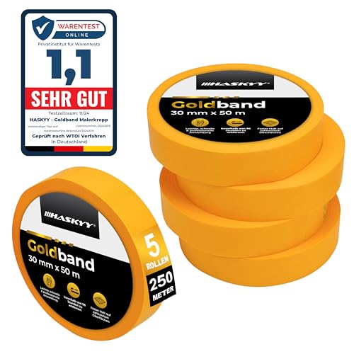 HASKYY Goldband Malerkrepp Kreppband 5x Malerband 30mm x 50m Profi Abdeckband Malertape Klebeband Washi Tape Gold Papiertape Selbstklebend HASKYY Goldband Malerkrepp Kreppband 5x Malerband 30mm x 50m Profi Abdeckband Malertape Klebeband Washi Tape Gold Papiertape Selbstklebend von HASKYY