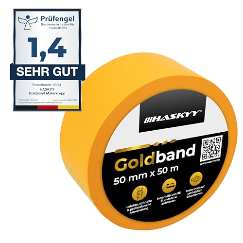 HASKYY Malerband Goldband Kreppband Profi Malerkrepp 50mm x 50m Klebeband Abdeckband Malertape von HASKYY